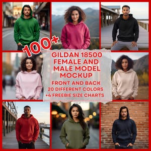 100+ Gildan 18500 Hoodie Mockup Bundle, G185 Hooded Sweatshirt Mock-up Bundle,  Model Lifestyle Hooded Sweatshirt Mockup Digital JPG POD