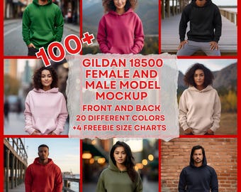 100+ Gildan 18500 Hoodie Mockup Bundle, G185 Hooded Sweatshirt Mock-up Bundle,  Model Lifestyle Hooded Sweatshirt Mockup Digital JPG POD