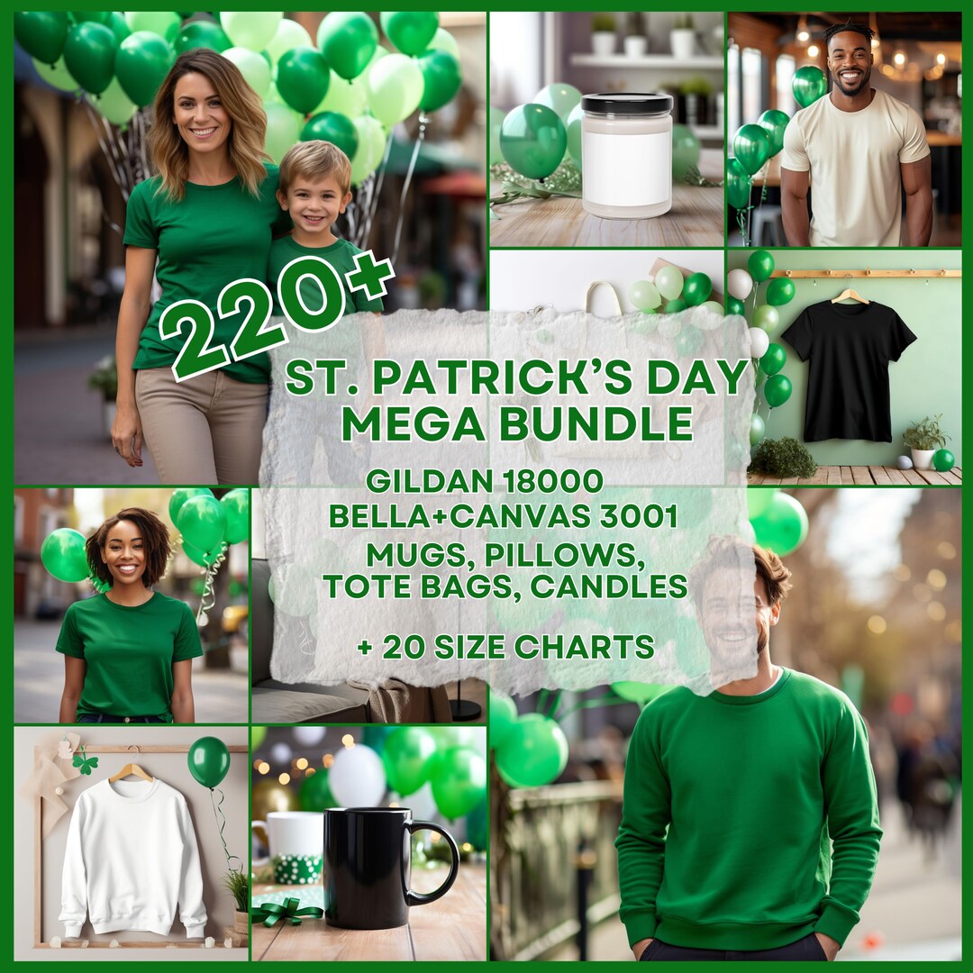 220 St Patricks Day Mockup Bundle, Gildan 18000 Bella Canvas 3001 St ...