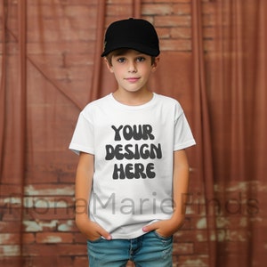 Gildan 5000B Youth Kids White Tshirt Mock-Ups Bundle, T-shirt Mockup Gildan Kids Tee, White Gildan 5000B Child Mocks G5000 Youth Tee Mockups