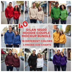 40 Couple Gildan 18500 Hoodie Mockup, Couple Model Gildan 18500, Husband Wife Hoodie Mock, Men Women Hooded Sweatshirt Mockup POD JPG