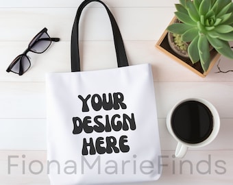 Paquete de maquetas de bolsas de mano, paquete de maquetas de bolsas de compras AOP con asa de color negro, plantilla de bolsa de sublimación de bolsas de mano totalmente impresas