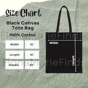 Canvas Tote Bag Size Chart, Liberty Bags OAD113 Tote Mockup Size Guide, Printify Tote Bag Sizing Table, Natural Black Tote Bag Size Charts