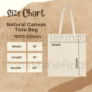 Canvas Tote Bag Size Chart, Liberty Bags OAD113 Tote Mockup Size Guide, Printify Tote Bag Sizing Table, Natural Black Tote Bag Size Charts