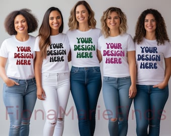 Friends Group Mockup Bundle, Group of Girls Tshirt Mockup, White Bella Canvas 3001 Model Mockups Women Group Tee Mock Digital Download JPG