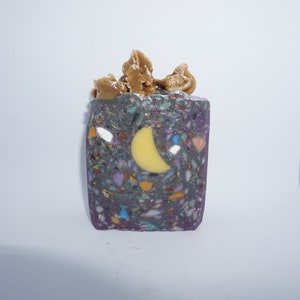 Starry Night is a confetti soap with a moon embed scented with French Vanilla Honey cold processed bar soap perfect for mom gift idea