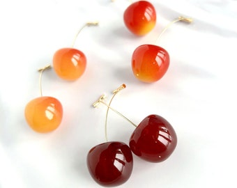 Elegant Red Cherry Earrings - Perfect for a Juicy Look, Cute dropping kawaii cherries, resin earrings, fruit earrings, gift for her