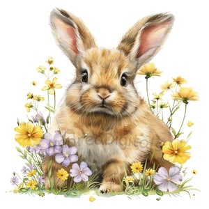 Floral Bunny PNG, Cute Bunny Clipart, Rabbit PNG, Digital Download