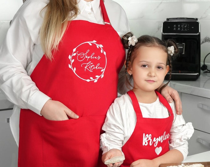 Custom Embroidered Apron for Kids, Personalized Apron, Chef Cooking Apron, Cute Toddler Apron, Mothers Day Gift, Mom Gift, Personalized Gift