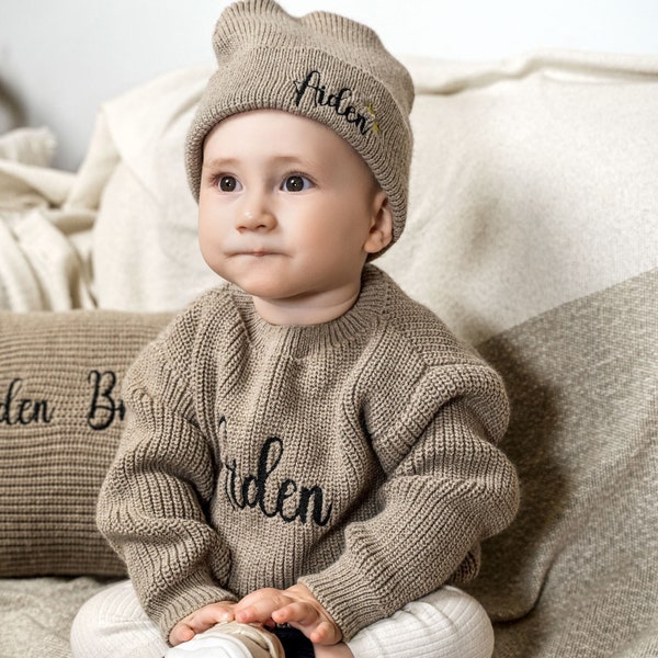 Personalized Baby Embroidered Beanie, Custom Baby Name Beanie, Baby Shower Gift, First Christmas Baby Gift Set, Newborn Gift, Pregnancy Gift