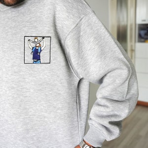 Custom Embroidered Portrait from Photo Sweatshirt, Custom Embroidered Hoodie, Gift for Dad, Gift for Him, Personalized Crewneck, Christmas 画像 4