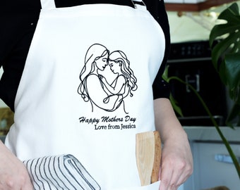 Custom Photo Outline Kitchen Apron, Mother's Day Gifts, Mom Birthday Gifts, Custom Mom Gift, Mom Baking Apron, Gift from Daughter, Gigi Gift