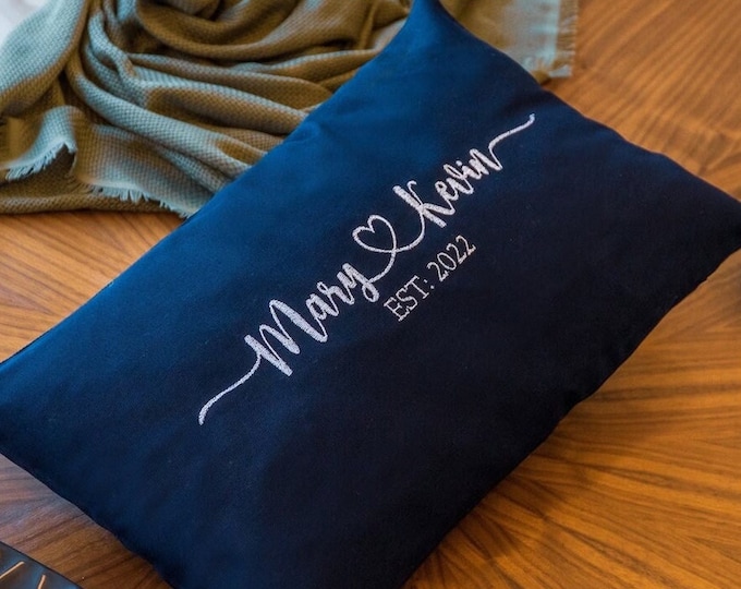 Custom Couple Name Embroidered Pillow, Personalized Couple Lumbar Pillow, Anniversary Gift, Engagement Gift, Housewarming Gift, Valentines