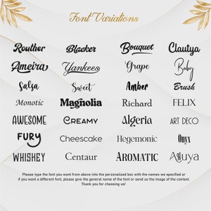May include: A chart with a list of different font styles. The font styles are listed in columns with the names of the fonts in each column. The chart is titled "Font Variations".