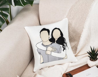 Portrait from Photo Embroidered Pillow, Custom Faceless Portrait Pillow, Couple Portrait Gift, Gift for Her, Gift for Him, Anniversary Gift