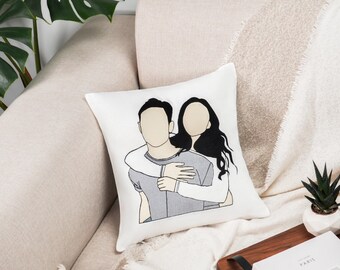 Embroidered Portrait Pillow, Custom Faceless Couple Gift