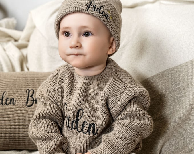 Custom Name Baby Embroidered Sweater, Personalized Knitted Sweater, Baby Shower Gift, Newborn Gift, Christmas Gift, Toddler Gift, Baby Gift