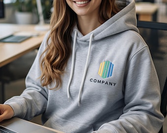 Custom Embroidered Logo Text Sweatshirt, Embroidered Business Logo Unisex Hoodie, Monogram Company Name Crewneck, Logo Business Uniform