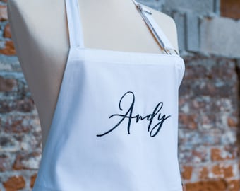 Custom Name Embroidered Cotton Apron, Personalized Gift