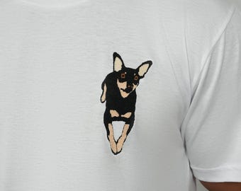 Gepersonaliseerde geborduurd huisdier Potrait T-shirt, aangepast T-shirt, hond moeder cadeau, huisdier minnaar geschenken, aangepast borduurwerk huisdier shirt, cadeau nieuwe hond eigenaar