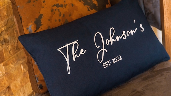 Embroidered Name Pillow, Family Name Pillow, Custom Family Cushion, Housewarming Gift, Wedding Gift, Anniversary Gift, Personalize Last Name
