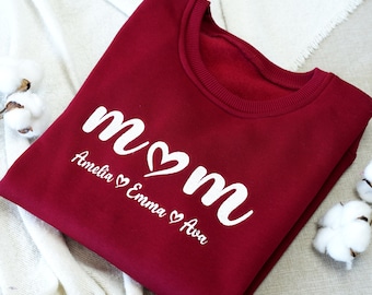 Personalisiertes Mama-Sweatshirt, Muttertagsgeschenke, Geschenk von Tochter, Familiennamen mit Rundhalsausschnitt, Geschenke für Schwiegermutter, individuelle Geburtstagsgeschenke für Mama