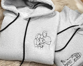 Personalized Embroidered Family Portrait from Photo Sweatshirt, Custom Hoodie, Dog Mom Gift, Pet Portrait, Mom Gift Idea, Anniversary Gift