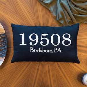 Embroidered Zip Code Pillow, Custom Address Pillow, Housewarming Gift