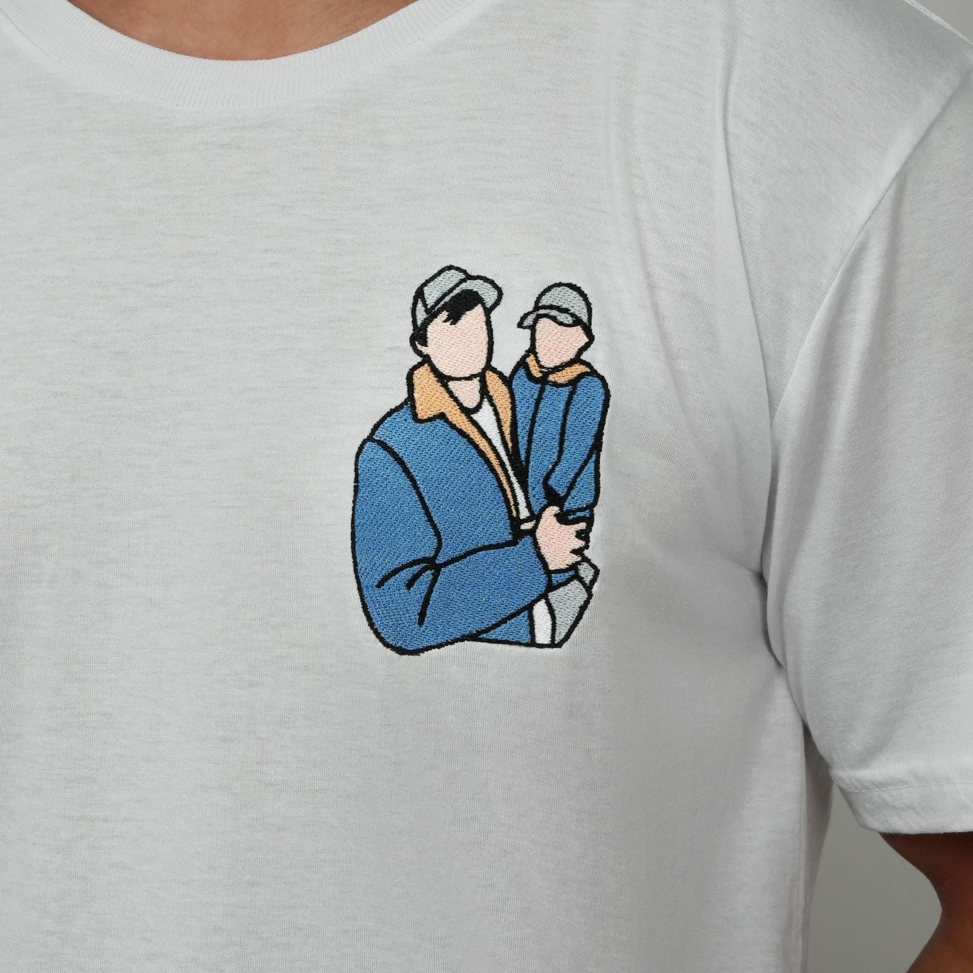 Op maat geborduurd portret van T-shirt met foto, gepersonaliseerde shirts voor familiefoto, jubileumcadeau, T-shirt stel lijntekeningen, gepersonaliseerde cadeaus