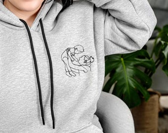 Custom Ebroidered Portrait from Photo Sweatshirt, Personalized Hoodie, Gift for Her, Family Portrait, Mothers Day Gift, Mom Birthday Gift