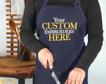 Embroidered Personalized Apron, Custom Chef Apron, Personalized Gift,  Gift for Mom, BBQ Dad Gift, Denim Apron, Kids Apron, Kitchen Apron