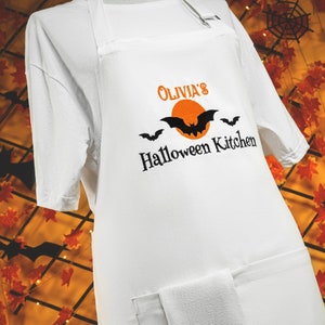 Personalized Halloween Embroidered Apron, Custom Apron, Kitchen Witch, Spooky Season Cooking Apron, Fall Chef Apron, Kitchen Costume