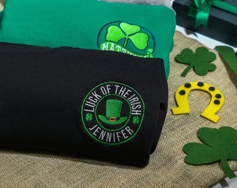 Personalisiertes grünes Kleeblatt-Sweatshirt, Stickerei Irischer Hoodie, vierblättriges Kleeblatt, individuell gesticktes Sweatshirt, St. Patricks Tagesgeschenke