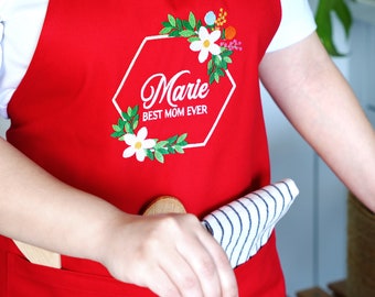 Personalized Embroidered Apron, Custom Cotton Kitchen Apron, Mother's Day Gift