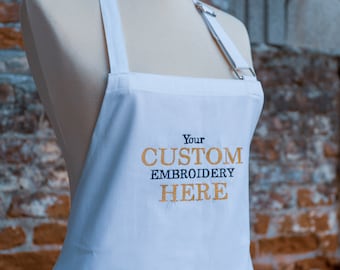 Custom Embroidered Cotton Apron, Personalized Kitchen Gift