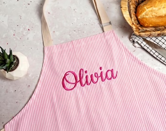 Custom Name Apron, Embroidered Cotton Kitchen Wear | Metal Neck Adjustable | Personalized Gift