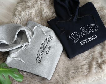 Geborduurd cadeau voor papa Aangepast sweatshirt met datum, kerstcadeau, cadeau voor opa, geborduurde hoodie vaderdag, cadeau voor hem