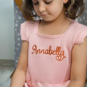 Personalized Baby Girl Name Knitted Dress, Embroidered Baby Dress, Baby Outfit, Birthday Gift, Toddler Gift, Custom Baby Clothes, Baby Gifts