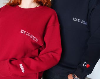Custom Embroidered Matching Couple Sweatshirt, Personalized Anniversary Gift