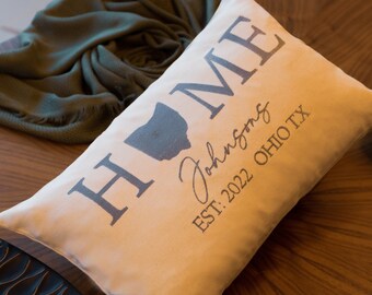 Embroidered Home State Pillow, Housewarming Gift, New Home Gift, House Address Pillow, Realtor Closing Gift, First Home Gift, Custom Pillow