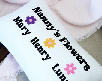 Nanny's Flowers Embroidered Pillow, Mother's Day Gift Idea, Grandkids Name Pillow, Grandma's Garden, Grandmom Gifts, Gift from Grandkids