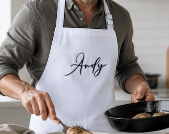 Custom Name Embroidered Cotton Apron, Personalized Gift