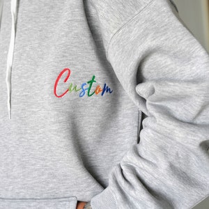 Custom Embroidered Sweatshirt, Personalized Hoodie, Embroidered Unisex Crewneck, Christmas Gift, Couple Gift Idea, Personalized Gift image 1