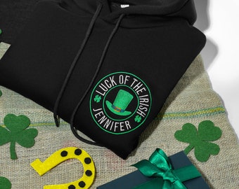 Gepersonaliseerde Leprechaun Hat Sweatshirt, Geluk van de Ieren, Lucky Charm Gifts, St. Patrick's Day Borduur Sweatshirt, Grappige Ierse Hoodie