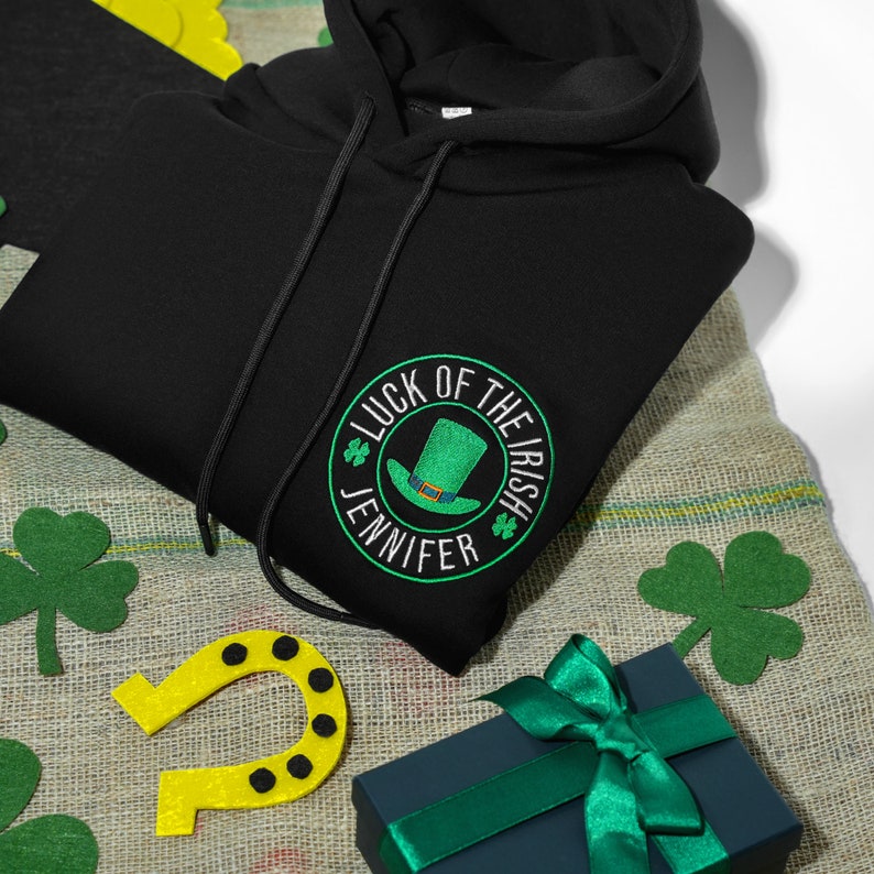 Personalized Leprechaun Hat Sweatshirt, Luck of The Irish, Lucky Charm Gifts, St. Patrick's Day Embroidery Sweatshirt, Funny Irish Hoodie image 1