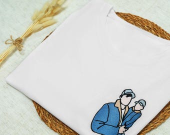 Geborduurd aangepast portret van foto T-shirt, shirts familieportret, vaderdagcadeau, aangepast T-shirt met borduursel, cadeau voor hem, cadeau voor papa