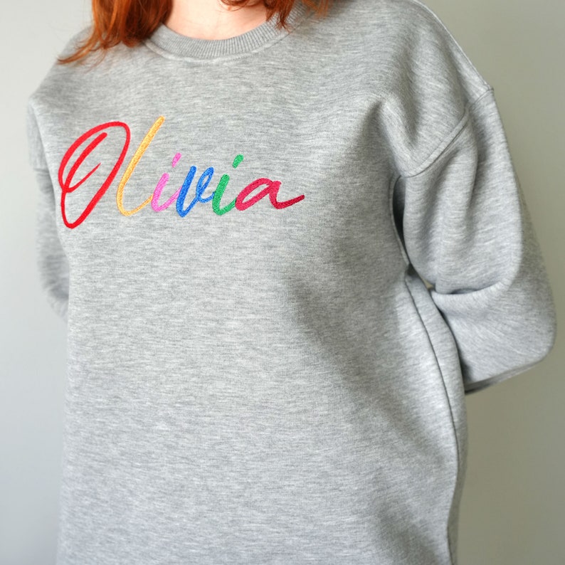 Custom Embroidered Sweatshirt, Personalized Hoodie, Embroidered Unisex Crewneck, Christmas Gift, Couple Gift Idea, Personalized Gift image 2