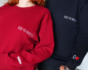 Sweat-shirt assorti personnalisé brodé couple, sweat à capuche unisexe brodé personnalisé, cadeau de premier anniversaire date personnalisé, cadeau pour elle, lui