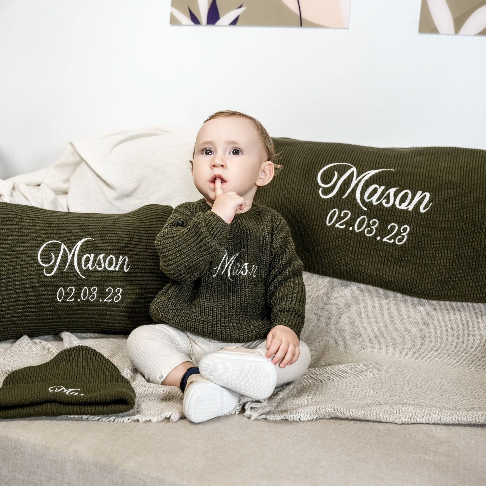 Maglione Personalizzato Per Neonata Con Nome Ricamato - Lavorato A Maglia, Morbido Cotone, Regalo Baby Shower - Foto 11