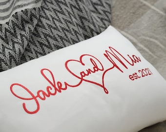Personalized Embroidered Wedding Pillow, Custom Couple Name, Cotton Anniversary Gift